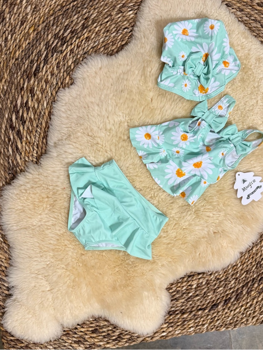 Baby Mint Daisy Two-Piece Swim Set with Sun Hat 12-18 M